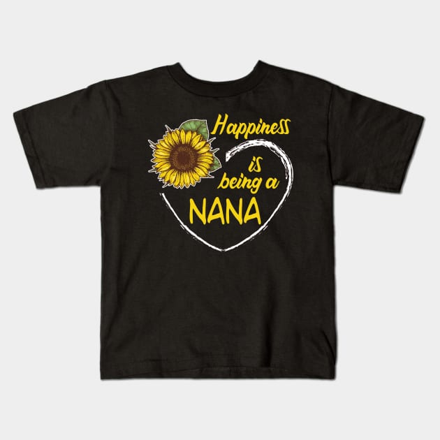 Happiness Is Being A Nana Sunflower Heart Kids T-Shirt by mazurprop